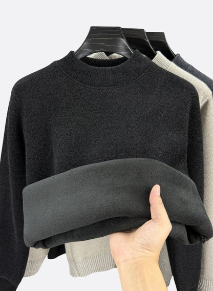 Fleece-Lined Chenille Mock Neck Sweater
