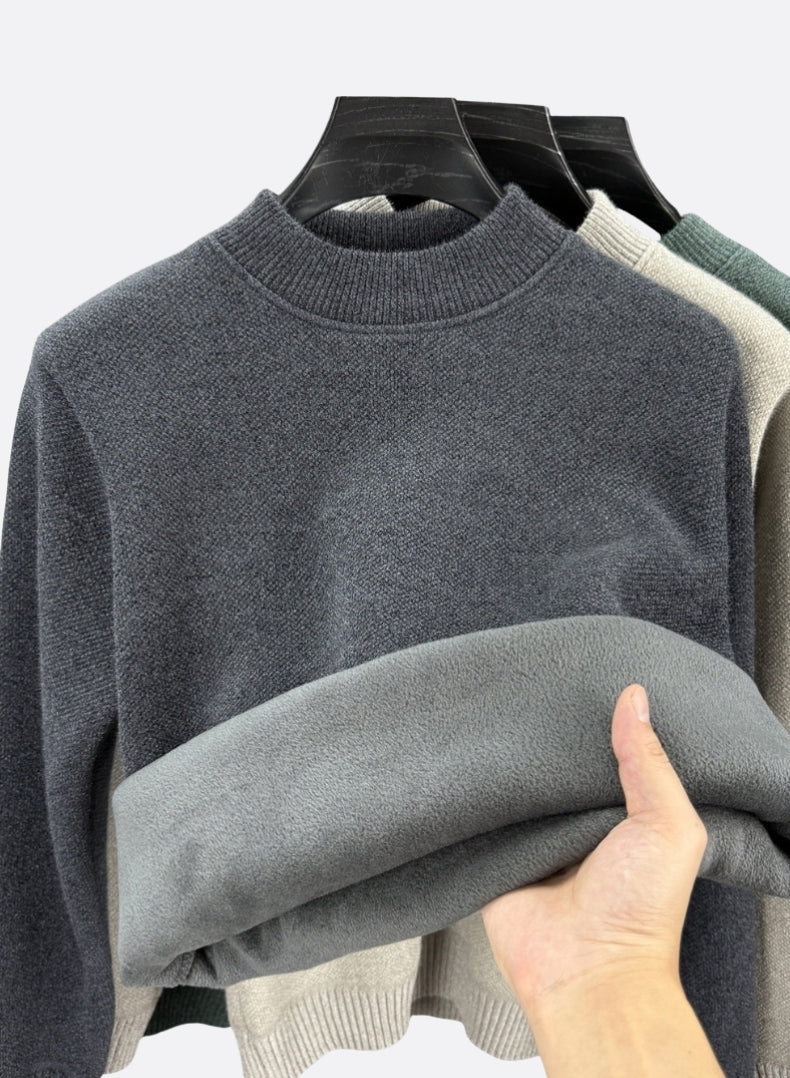 Fleece-Lined Chenille Mock Neck Sweater